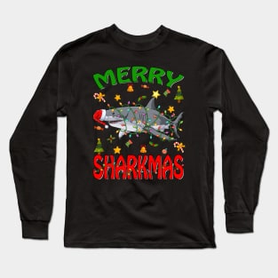 Santa Hat Shark Merry Sharkmas Christmas PJ Pajama T-Shirt Long Sleeve T-Shirt